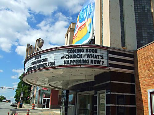 church of what's happening now on the marquee of the senator theatre