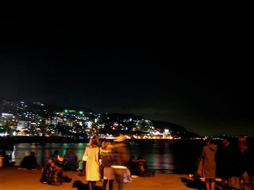 海を見ながらたたずむ観客