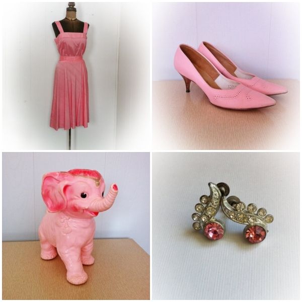  vintage pink dress elephant jewelry 1960s shoes