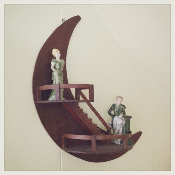  vintage wood moon wall hanging romance lovers couple