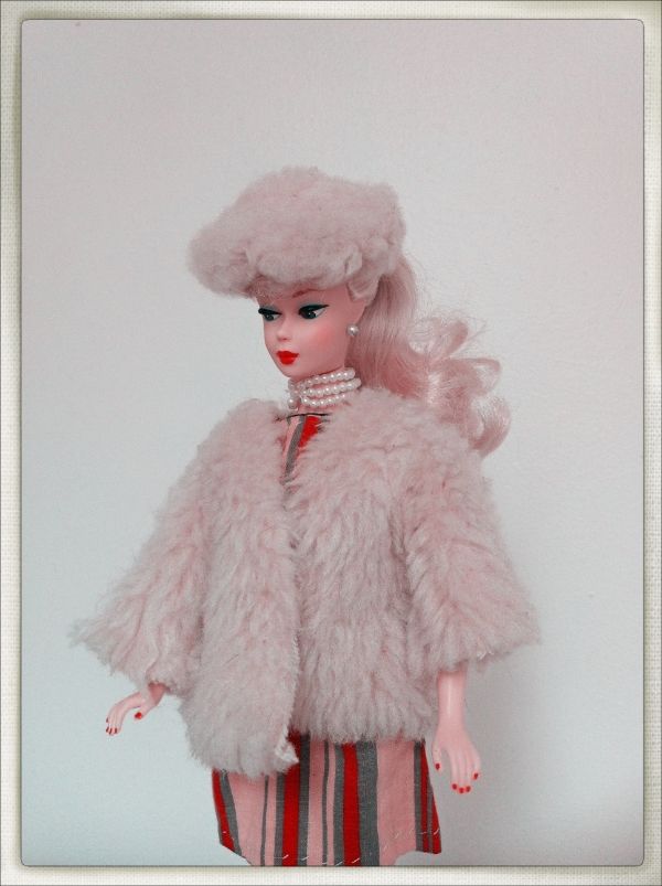  vintage faux fur coat hat  barbie