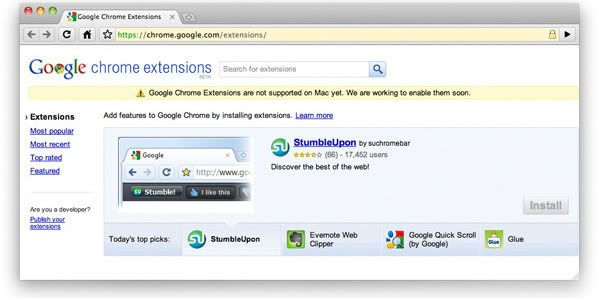 Google Chrome Extensions are not surpported on Mac