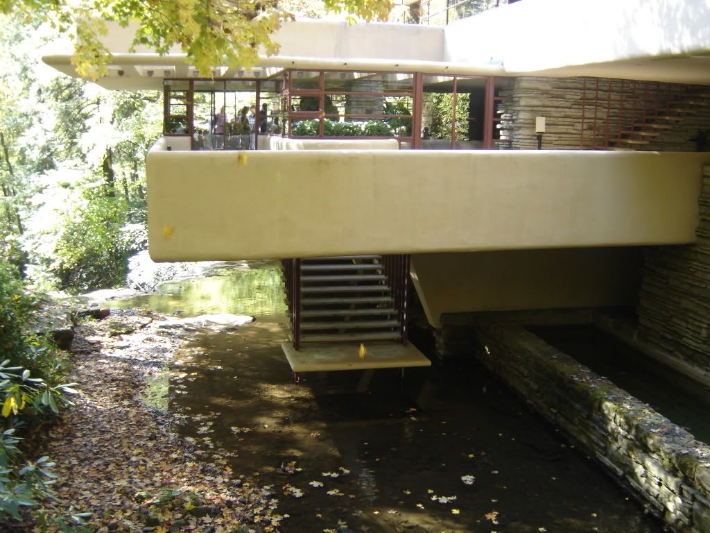Fallingwater main room with stairs to creek Pictures, Images and Photos