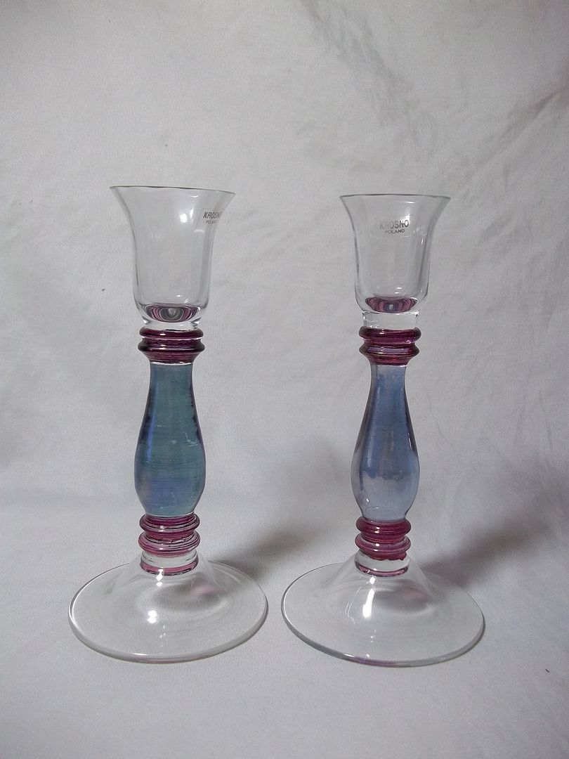 Vintage Hand Made KROSNO POLAND ART GLASS CANDLESTICKS Candle Holders marked eBay