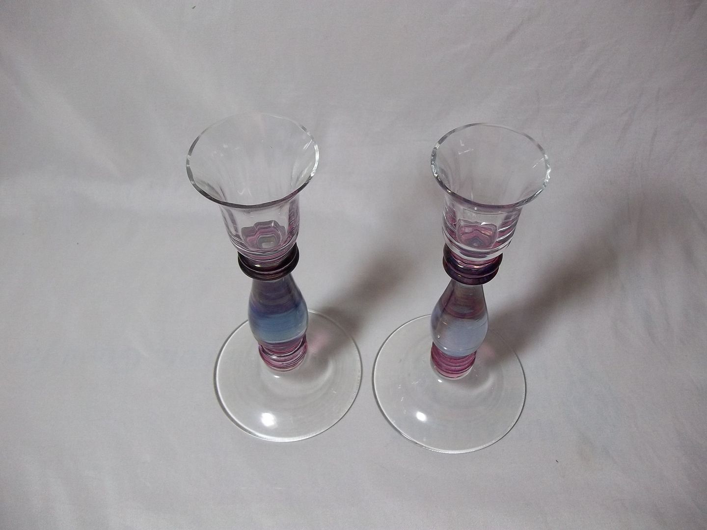 Vintage Hand Made KROSNO POLAND ART GLASS CANDLESTICKS Candle Holders