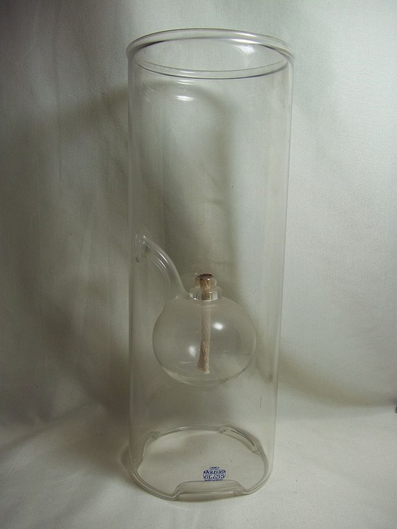 Vintage WOLFARD GLASS OIL LAMP clear Hand Blown modern stem wick Marked