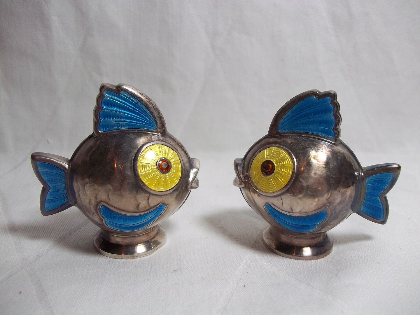 Pair Vintage Meka Denmark STERLING SILVER FISH SALT & PEPPER SHAKERS