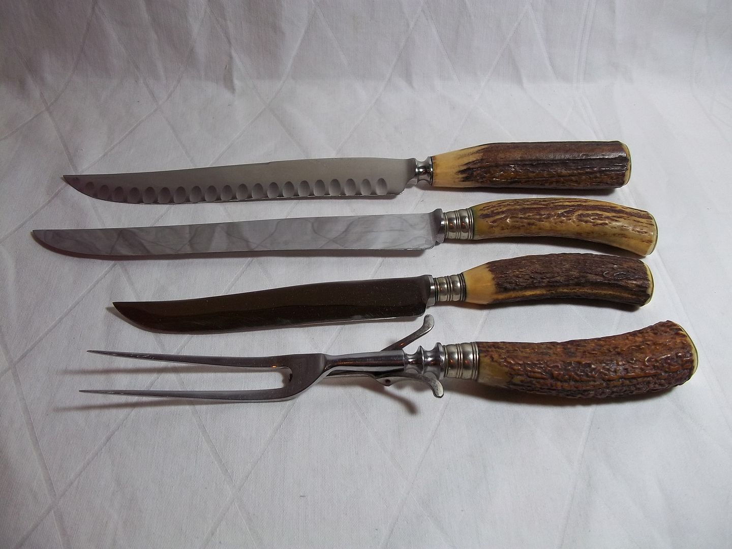 Set of Vintage JA HENCKELS BONE HANDLE KNIVES Stag knife Serving
