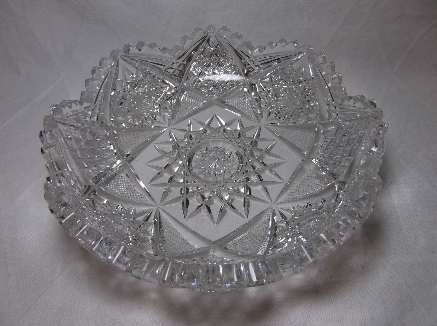 ABP Signed LIBBEY CRYSTAL BOWL Nappy Dish cut glass antique daisy low 8