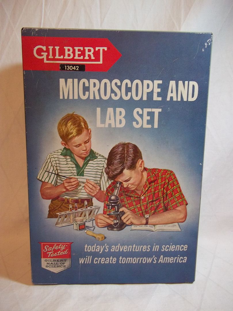 Vtg 1960s GILBERT MICROSCOPE AND LAB SET In Tin Box 13042 classic toy