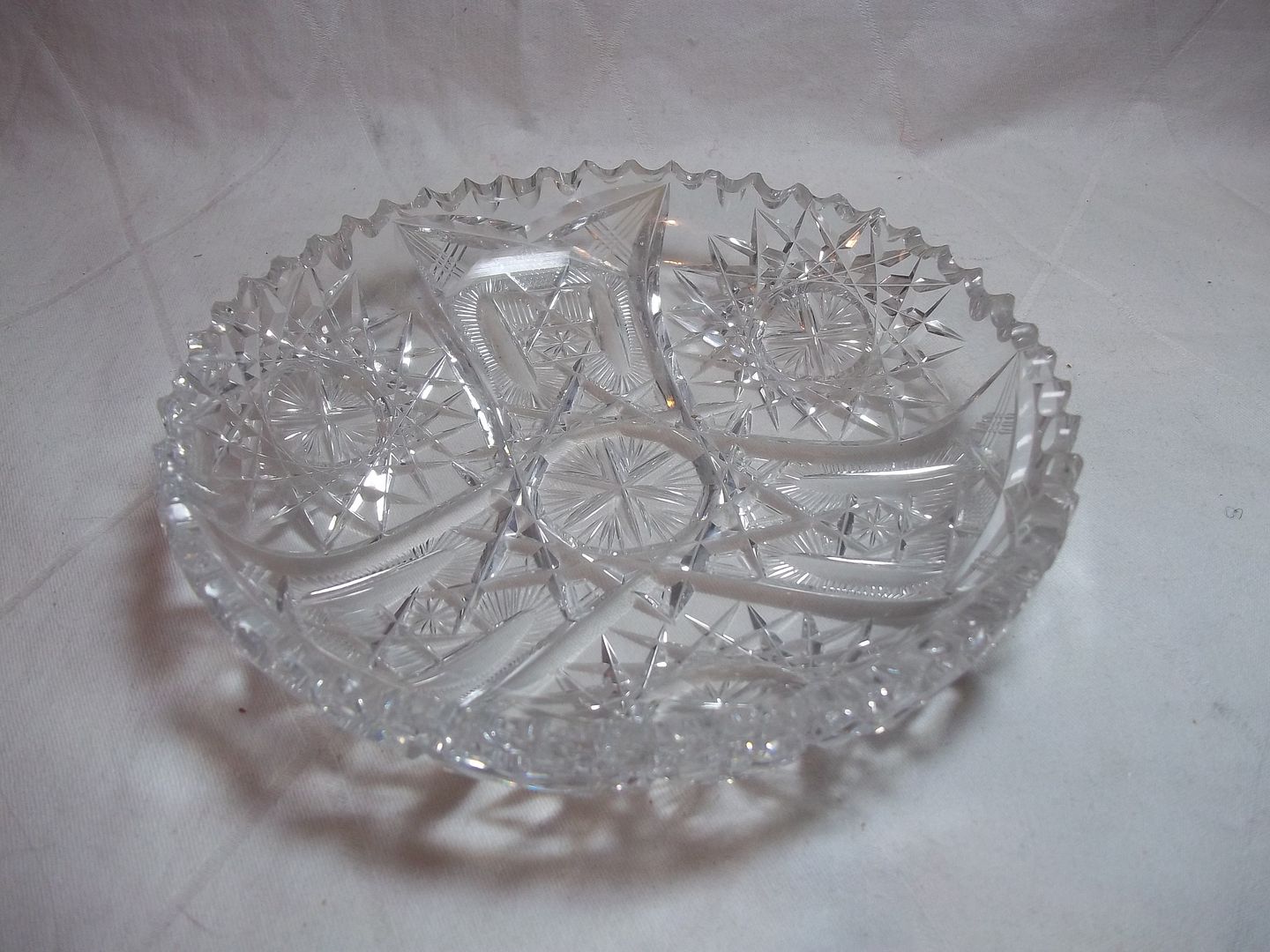 Vintage Leaded Clear Glass CRYSTAL SNACK DISH Scalloped Rim pinwheel bowl
