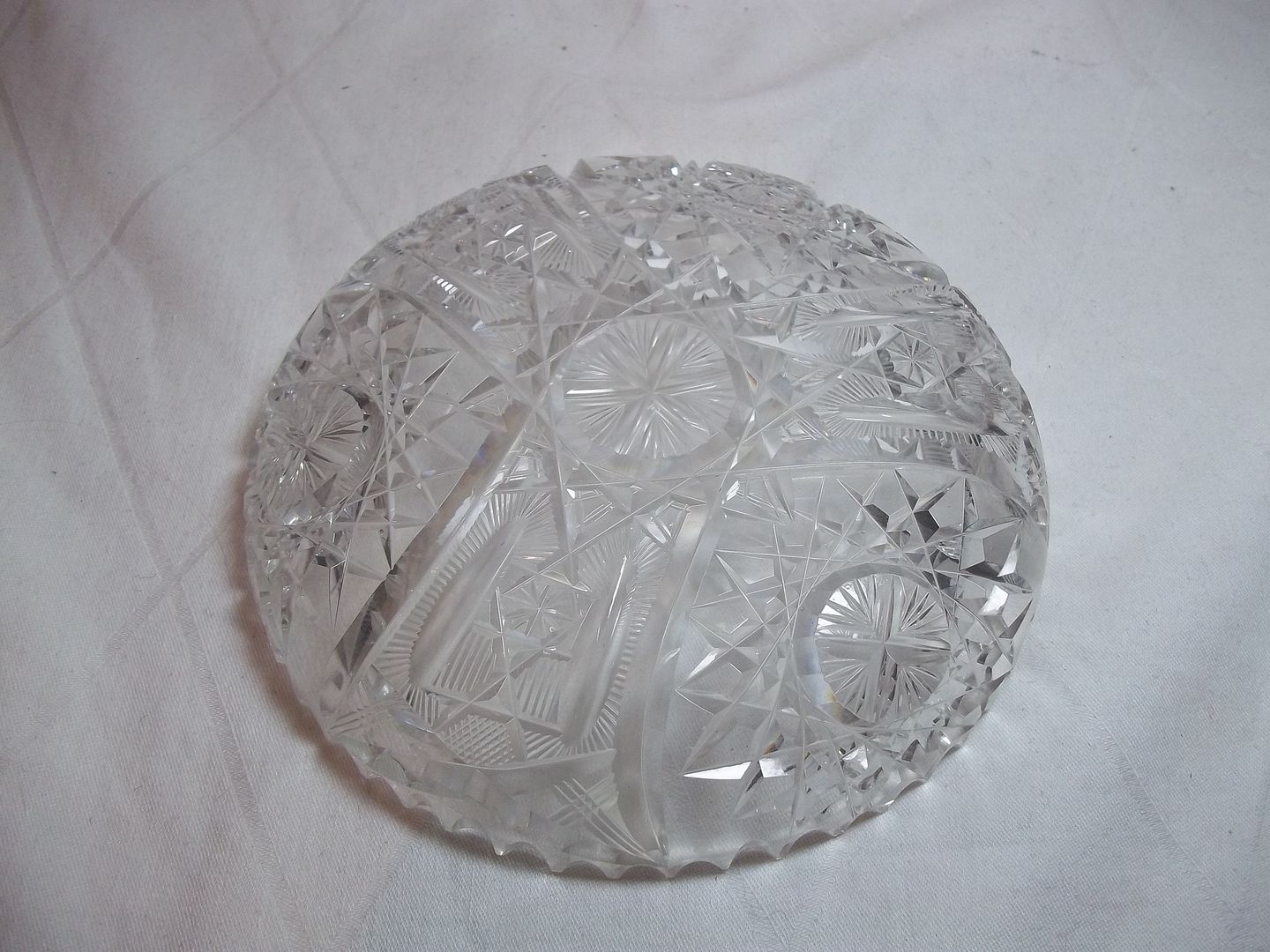 Vintage Leaded Clear Glass CRYSTAL SNACK DISH Scalloped Rim pinwheel