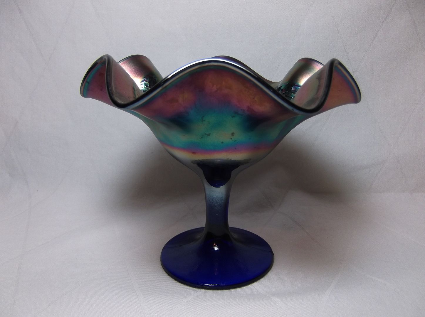 Vtg Fenton Glass CARNIVAL PEACOCK & URN COMPOTE Candy Dish royal blue