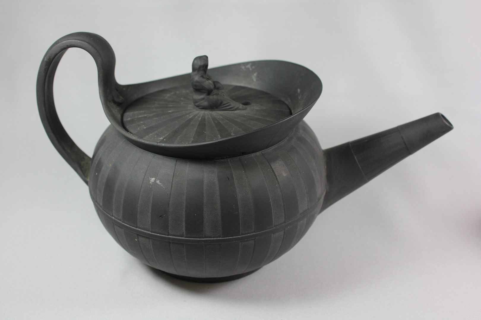 Antique 18th Century 5 Pc WEDGWOOD BLACK BASALT Tea Set Pot Creamer