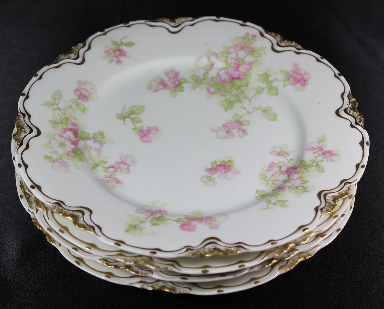 Lot 4 Vintage Haviland Limoges France Pink Flower Gold Rim Salad Plates