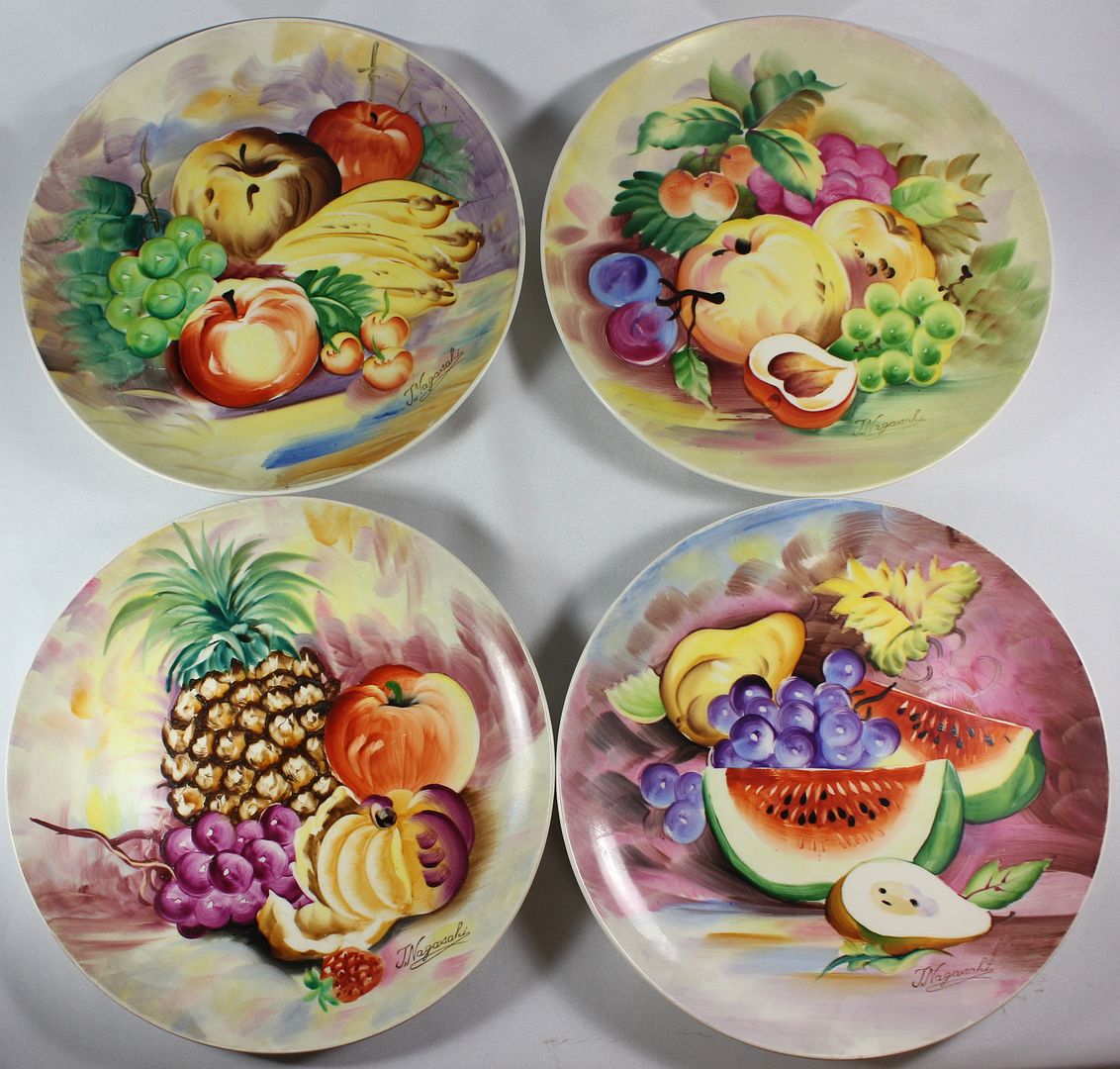4 Vntg T. NAGASAKI Hand Painted FRUIT Watermelon Ceramic WALL HANGING