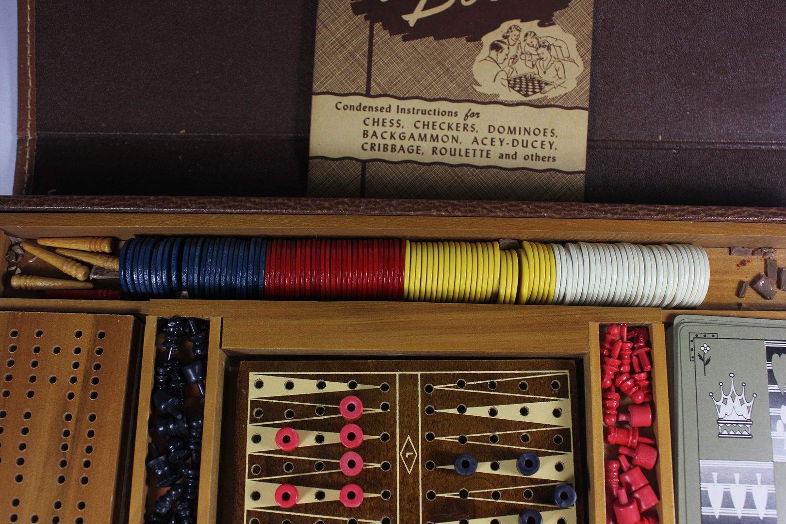 Vintage Lowe Game Box Chess Checkers Poker Backgammon Cribbage Travel