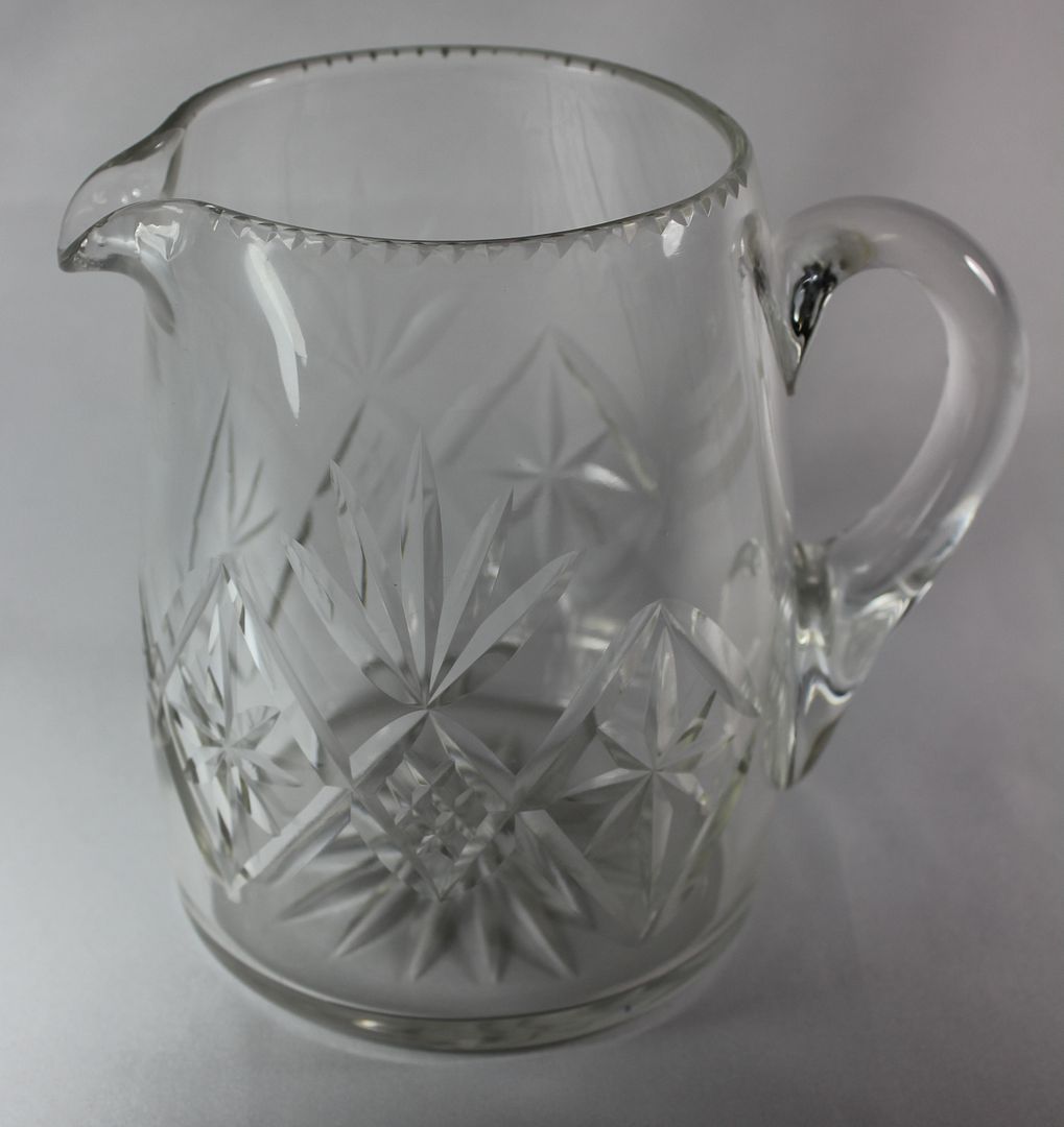 Vintage Pineapple Cut Crystal Glass Clear Water Pitcher Notched