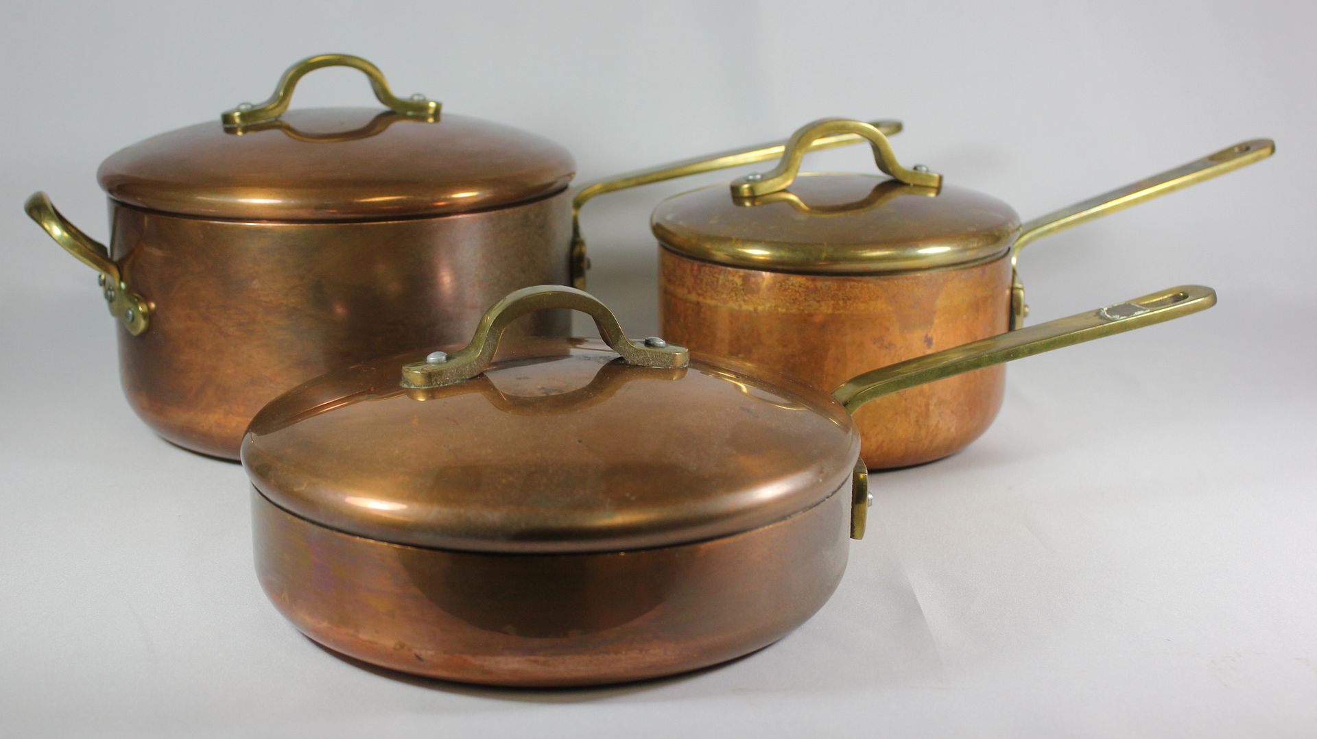 Vintage 6 Pc. CASTLE COPPER COOKWARE Ireland Pots Skillet Lids Brass