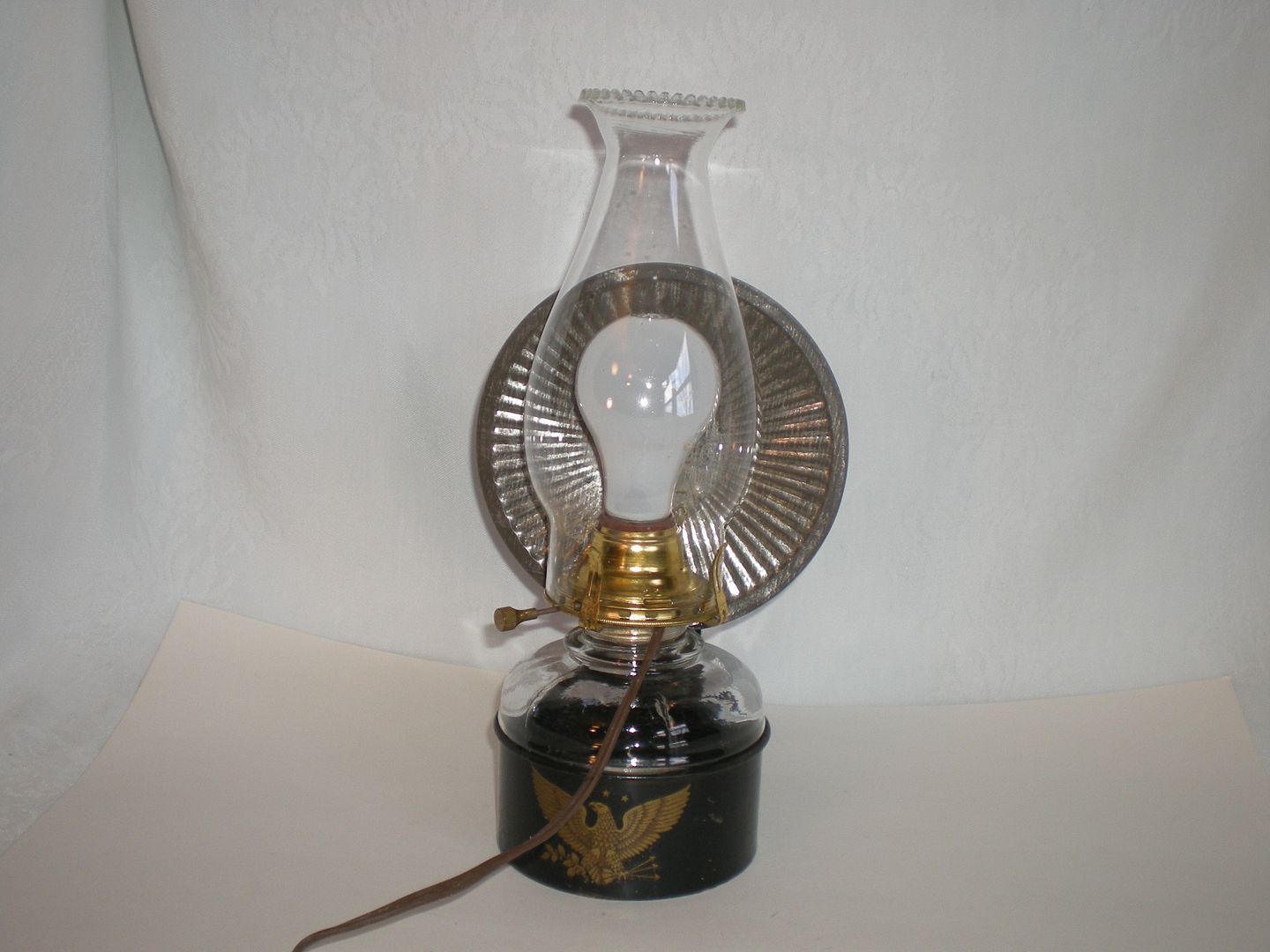 Vintage Glass Oil Lamp Converted Electric Wall Hanging Bracket Reflector Eagle eBay
