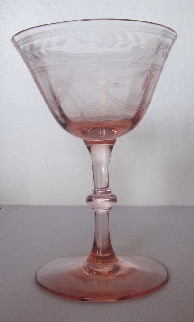 Lot of 2 Vintage Pink Etched Water Wine Cocktail Stemware Glasses eBay