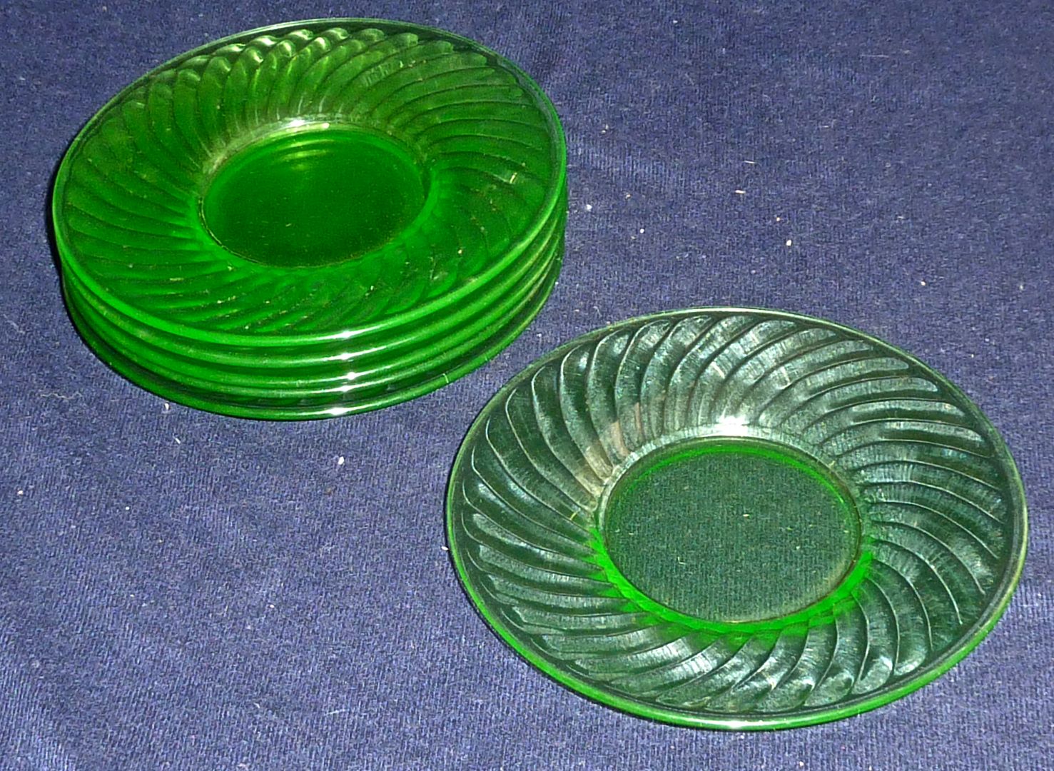 6 Green Clear Depression Glass Saucers Plates eBay