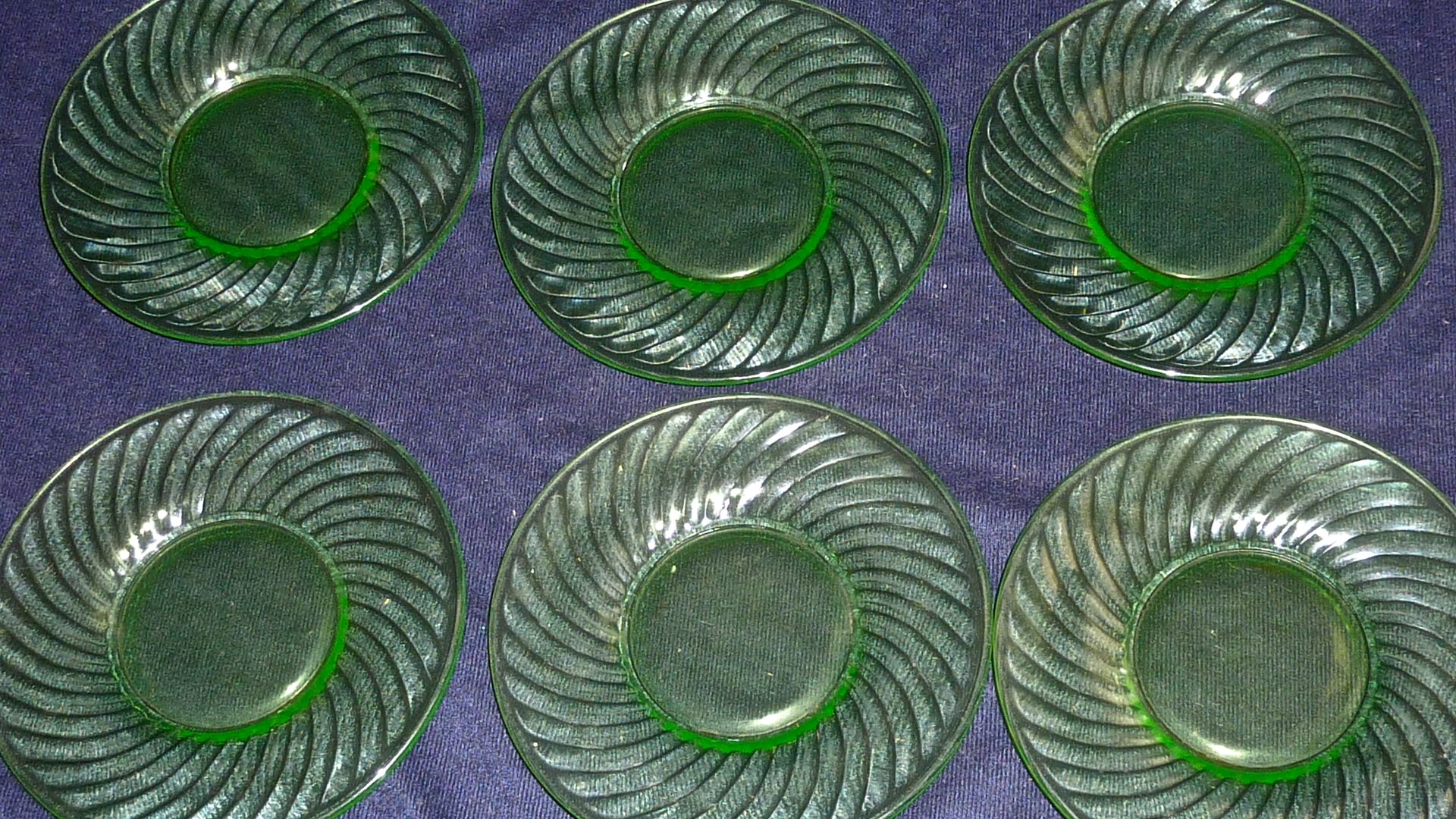 6 Green Clear Depression Glass Saucers Plates eBay
