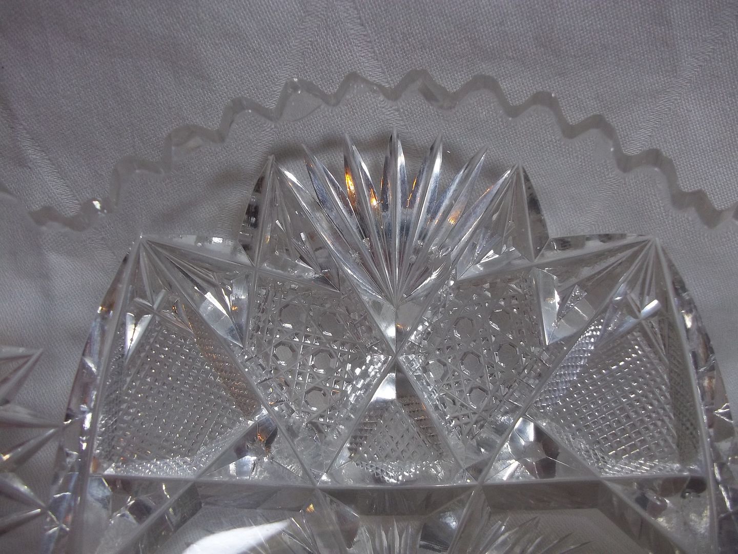 Vintage Heart Pattern CUT GLASS BOWL Scalloped Edge raised pinwheel ...