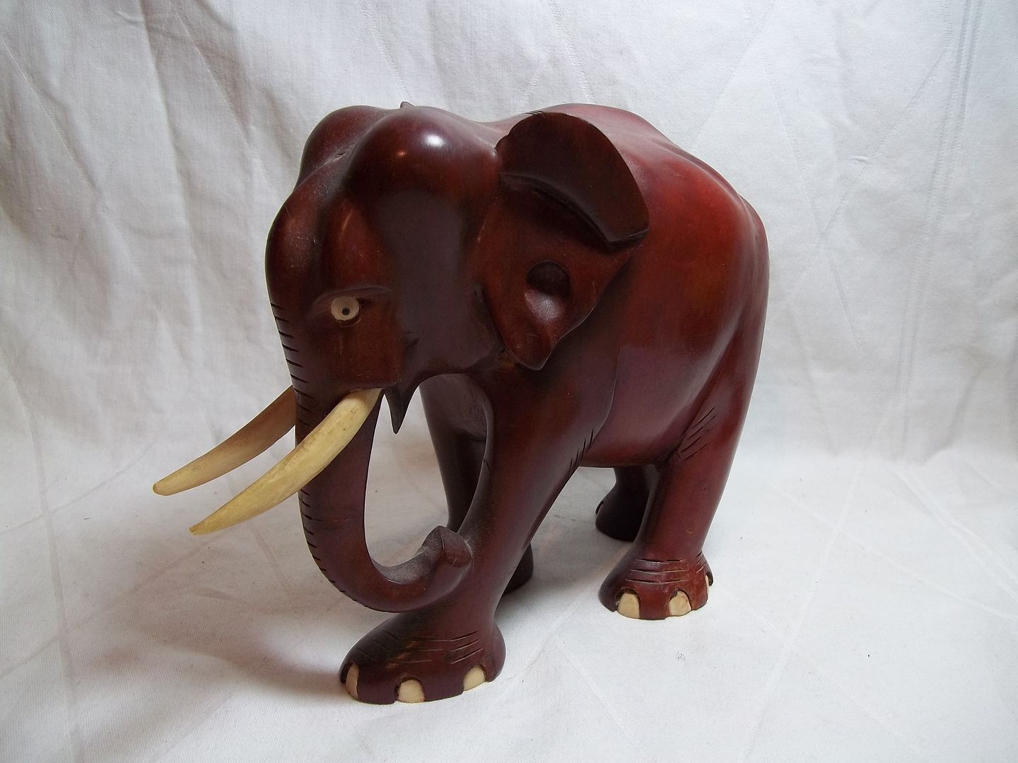 Hand Carved WOODEN ELEPHANT STATUE Figurine Cherry folk art vintage ...