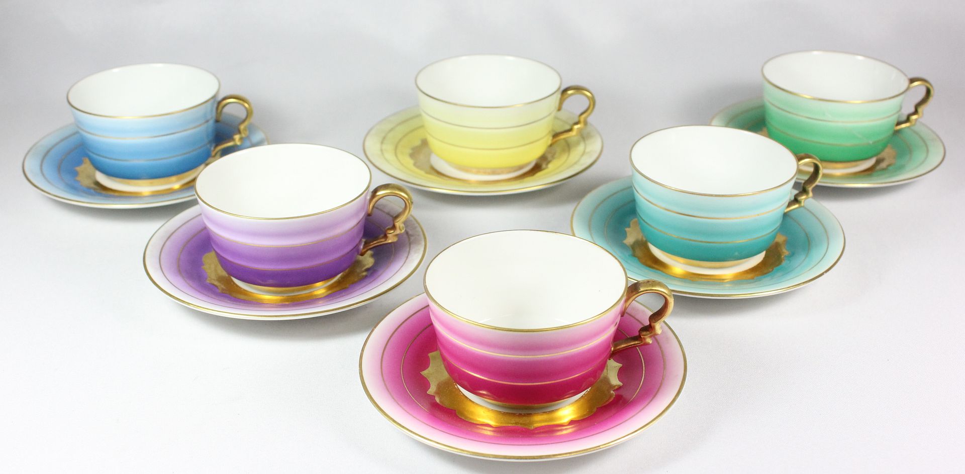 Lot 12 Vintage ROSENTHAL BAVARIA MADELEINE Gold Stripe Colorful TEACUPS ...