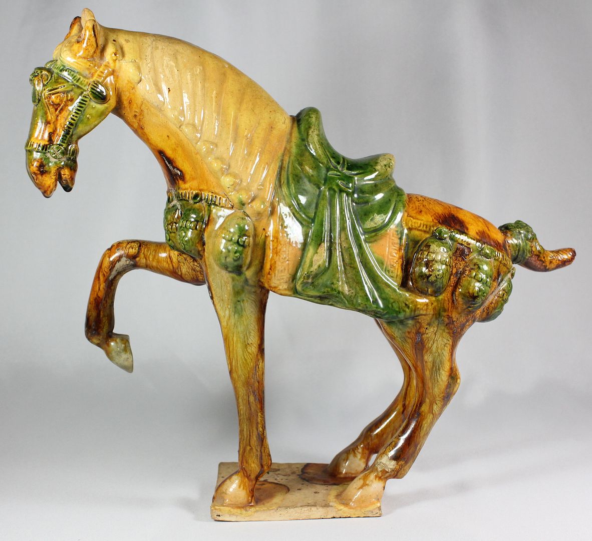 Antique Large Italian Ceramic Glazed CLYDESDALE HORSE Green Saddle ...