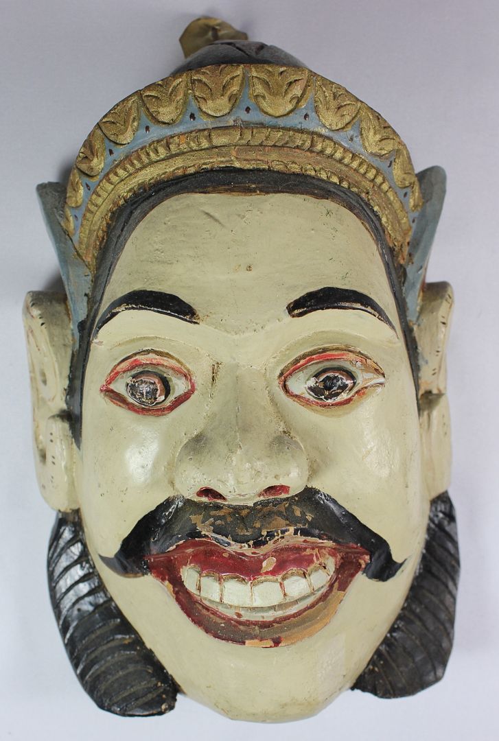 Antique BALI King Hand Carved Painted Wood Ceremonial MASK Wall Hanging ...